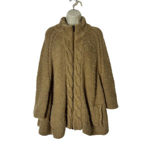 Classiques Entier Fisherman Alpaca Wool Poncho Cardigan Sweater M/L Tan Classic